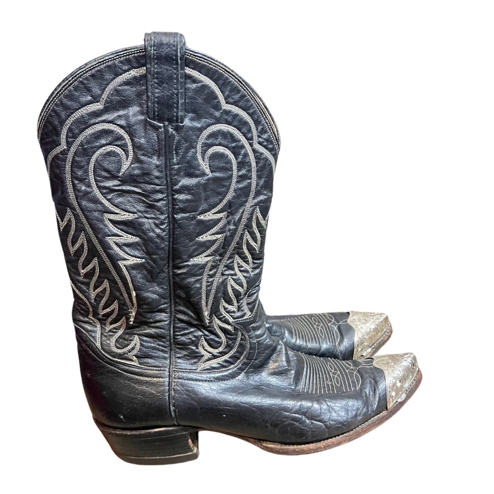 TONY LAMA Vintage Western Cowboy Biker Boots Silver Toe Metal Tip Size 11.5